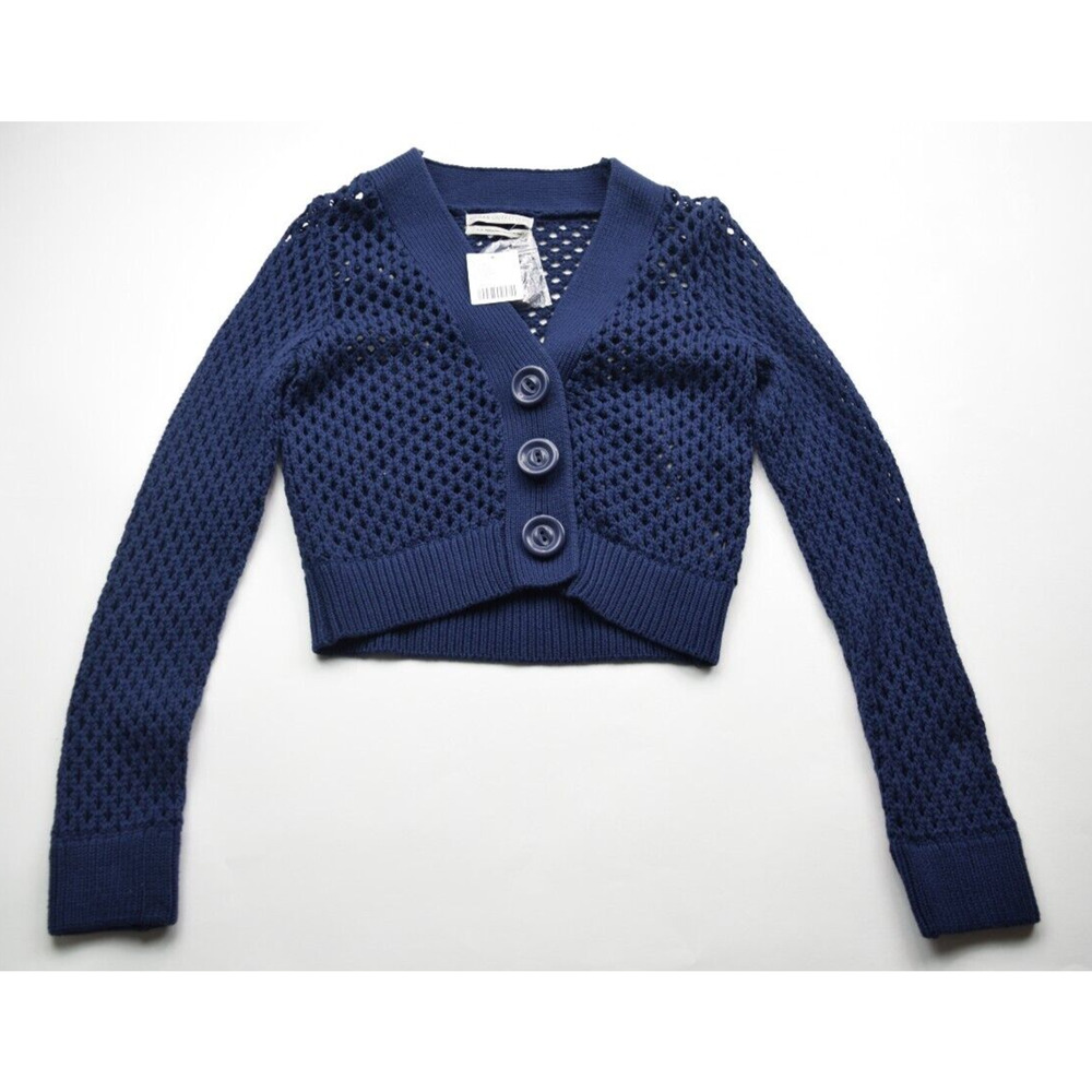 Urban Outfitters Women Small Cardigan Solid Blue Cropped Open Knit Casual Cotton